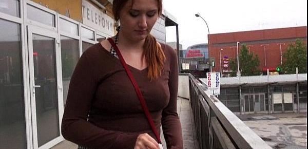  Helen flashes her big tits and fucked in the bus station